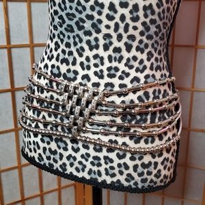 Vintage 00s Silver bead & PVC strap Belt